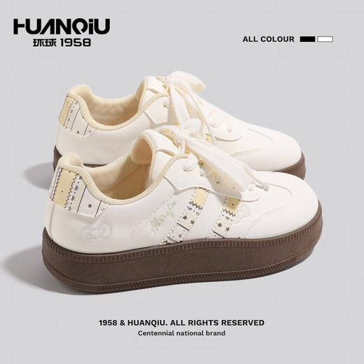 Global Campus Style Moral Training Shoes 2026 Spring New Sneakers Fair Isle White Shoes Cute Casual Shoes Beige 38