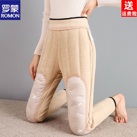 ROMON Camel Down Cotton Pants Women's Winter Outerwear Plus Velvet Thickened Leggings High Waist Large Size Fat mm Down Knee Pads Warm Pants 100% Camel Down Filled Down Knee Pads 850g L 80-100 Jin Jin is equal to 0.5 kg