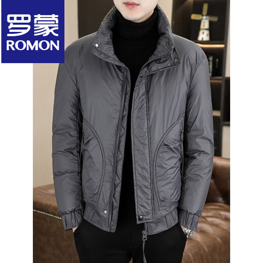 ROMON stand collar down jacket men's winter lightweight short white duck down winter jacket casual large size warm and cold-proof clothing 1293 black M