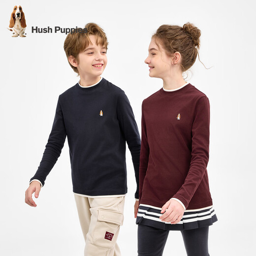Hush Puppies children's clothing children's long-sleeved T-shirt boys casual and comfortable girls round neck bottoming shirt navy 170