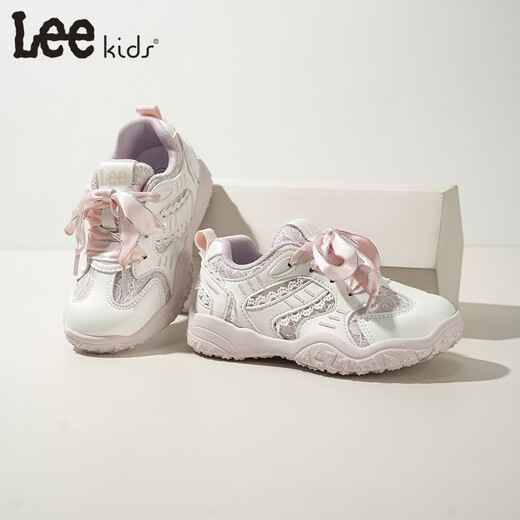 LEE KIDS children's sports shoes, running shoes for middle and large children, 26 spring new running shoes, non-slip wear-resistant running shoes, casual shoes, pink 26, inner length 16.9cm, suitable for feet 15.9-16.4cm long