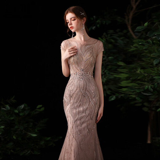 LISM Designer International Light Luxury Brand Evening Dress Women's 2026 New Fishtail Slim Bridal Engagement Dress Toast Wear Bean Paste 1937 One Size Customized (No Returns)