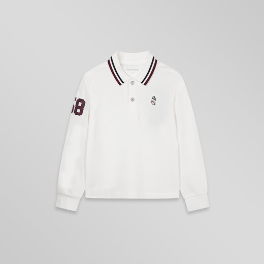Hush Puppies children's clothing children's boys 2025 autumn new t-shirt simple classic casual versatile digital long-sleeved polo shirt original white 170 cm