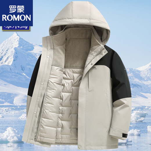 ROMON штурмовой пуховик три в одном, мужской зимний пуховик 2025 года, новый стиль, съемная подкладка, одежда с цветными блоками для холодной погоды, бежевый M 170