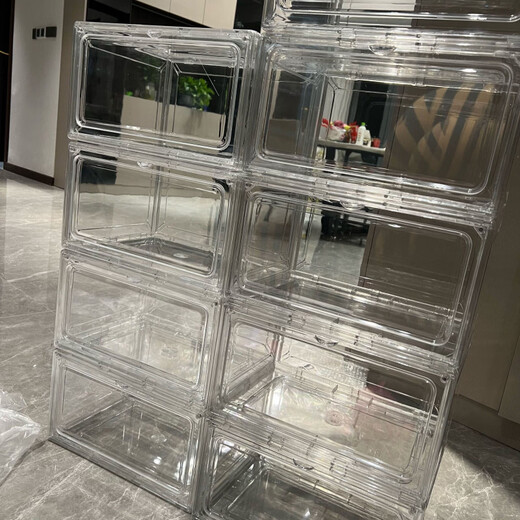 Transparent shoe box Fully transparent magnetic acrylic shoe box Simple style AJ sneaker display storage box thickened version Upgraded fully transparent thickened magnetic side opening 10 pieces 0x0x0cm