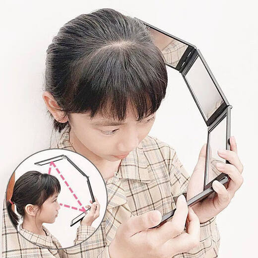 Fat Donglai's same style bathroom makeup mirror four-sided folding mirror portable multi-angle back head mirror folding haircut telescopic reverse full body purchase 1 piece can be folded in four layers 360-degree mirror