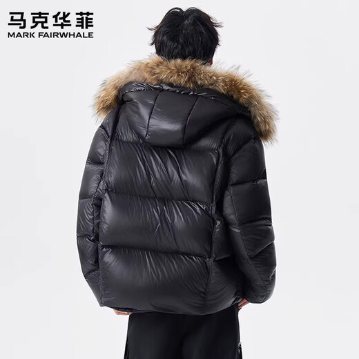 MARK FAIRWHALE Hong Kong style retro casual detachable fur collar hooded down jacket men's 2026 spring new warm and comfortable top black + gray discounted two-pack S recommended 90-110 Jin Jin equals 0.5 kg