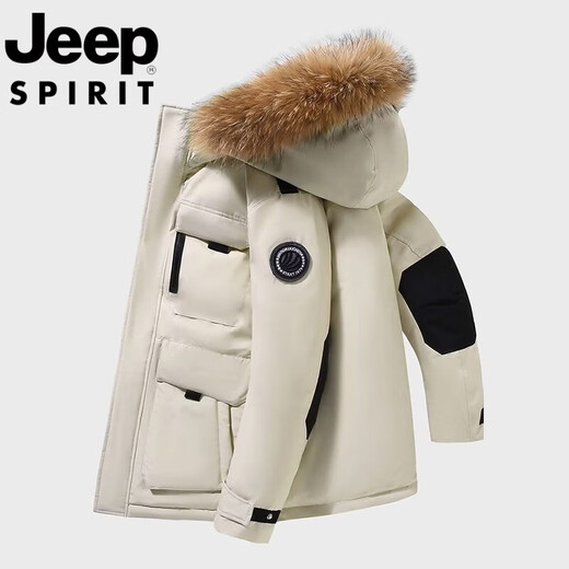 JEEP Jeep International Brand 2025 Зимний новый пуховик для пар Утолщенный корейский Parker Повседневная куртка на белом утином пуху Черный M 110-130Jin Jin равен 0,5 кг