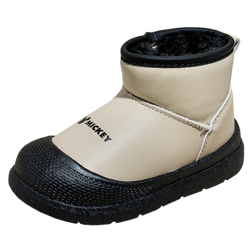 Disney children's winter velvet thickened warm snow boots for girls, fashionable cotton boots for boys, beige 27