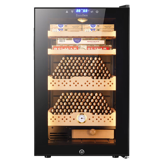 Bacchus cigar cabinet with humidity control, constant temperature and humidity control humidifier box, mini small household solid wood cedar wood embedded mellow culture naked culture red wine cigar energy-saving air-cooled frost-free 5th generation constant humidity system + double side lights (2 naked culture + 2 box culture) 70L