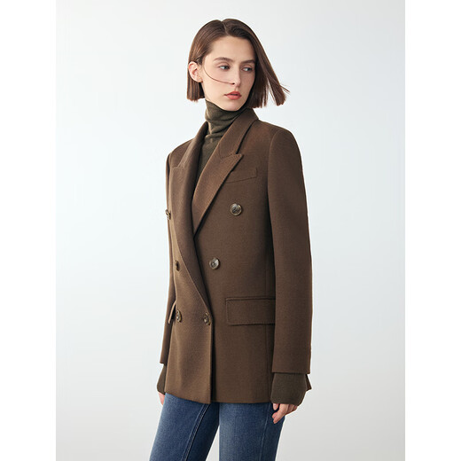 Langzi wool temperament retro design commuting professional suit jacket commuting winter new casual suit for women brown green M