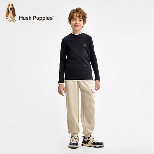Hush Puppies children's clothing children's long-sleeved T-shirt boys casual and comfortable girls round neck bottoming shirt navy 170