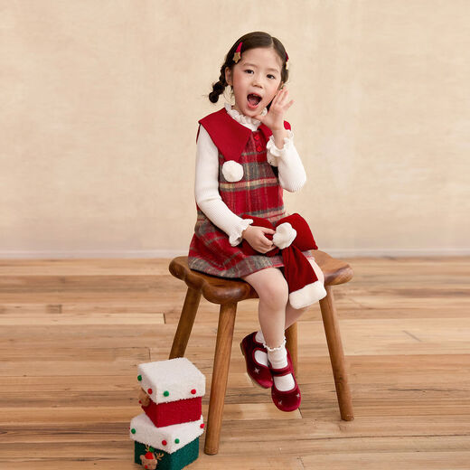 LUSON Children's Clothing Baby Plaid Red Woolen Dress Female 2026 New Girls New Year Princess Tank Top