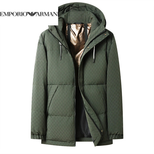 EMPORIO ARMANI Armani 2025, новый пуховик, мужская зимняя куртка с капюшоном, утолщенный белый утиный пух, красивый корейский вариант, модная защита бренда, цвет хаки XL