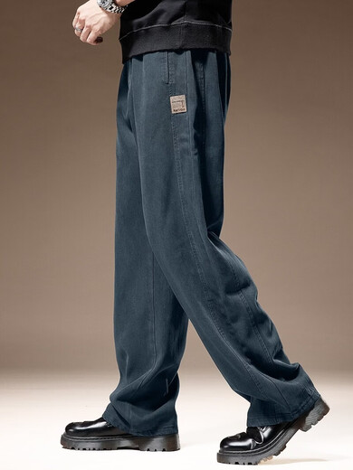 Noble color high-end drape lyocell jeans for men spring and autumn loose straight American wide-leg casual pants for men blue M suitable for 110-130Jin Jin equals 0.5 kg