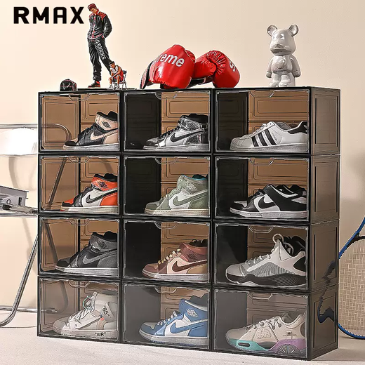 Yusenyi RMAX transparent shoe box sneaker storage box acrylic magnetic plastic folding shoe cabinet rack household space-saving artifact (E) transparent side-opening shoe box 6 pieces 33x27x21cm