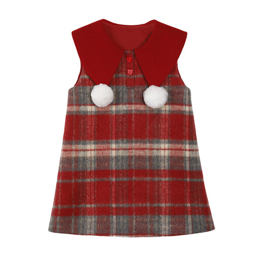 LUSON Children's Clothing Baby Plaid Red Woolen Dress Female 2026 New Girls New Year Princess Tank Top