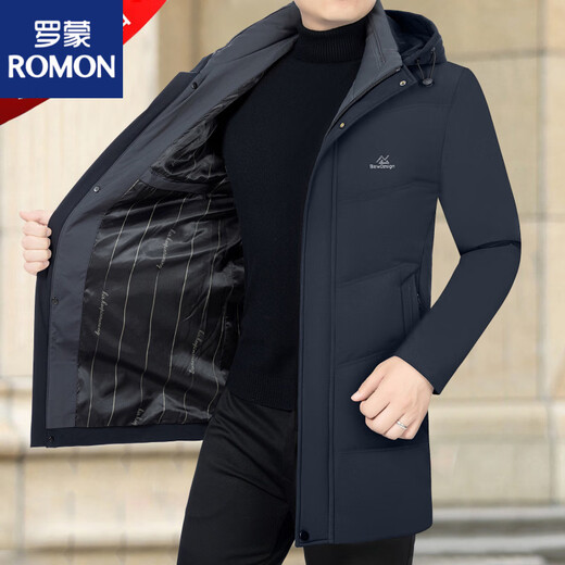 ROMON Мужской пуховик средней длины, новинка 2025 года, повседневная белая куртка на гусином пуху среднего возраста, зимняя 29292, черная, M 170M