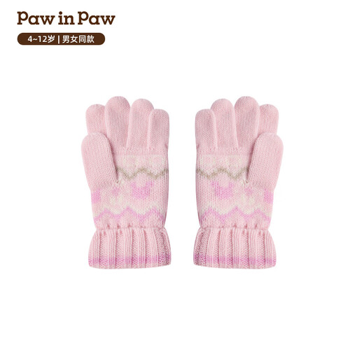 PawinPaw cartoon bear children's clothing children's autumn and winter knitted five-finger gloves for boys and girls to keep warm and comfortable pink/25 4-12 years old