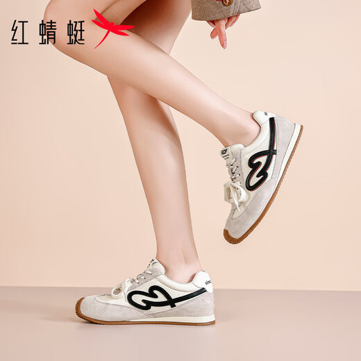 RED DRAGONFLY Women's Shoes Casual Shoes Women's Low-top Lace-Up Versatile Soft-soled Sports Shoes Women's Wear-Resistant Lightweight Comfortable Running Moral Training Shoes WTB162481 Beige (3.5CM) 35