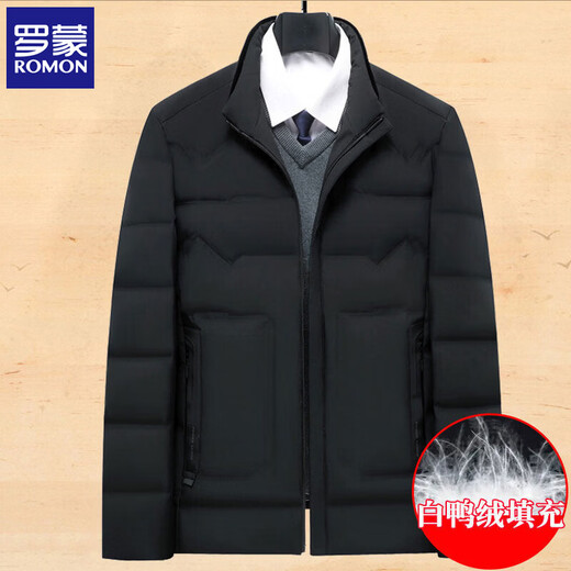 ROMON dad winter down jacket 40 middle-aged 50 years old plus velvet thickened jacket men's autumn and winter clothes for middle-aged and elderly people HZYR8803 navy blue M 170 recommended 90-110 Jin Jin equals 0.5 kg
