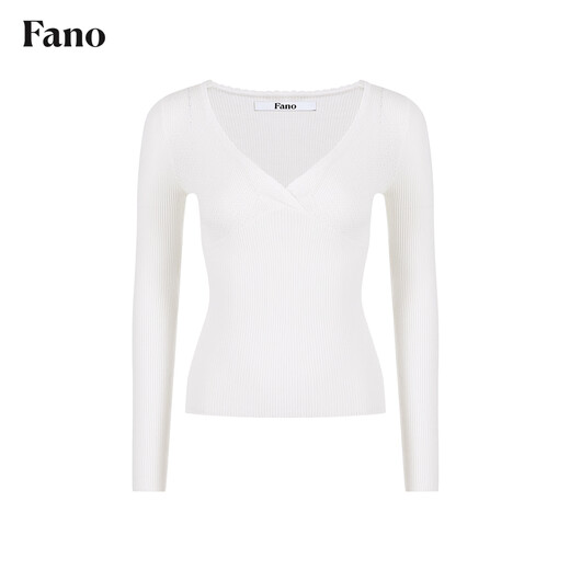 Fano studios Fan Luo Fano pure cotton knitted bottoming shirt for women 2026 spring versatile slim cross v-neck hollow jacquard T-shirt white ready M
