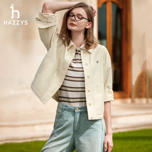 HAZZYS Women's Clothing Spring Women's PHIZ Series Loose Short Shirt Women ASCSK1DAX04 Milky White IV S (155/80A 36)