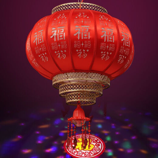 Xushansi New 2026 Antique Relief Rotating Sheepskin Red Lantern Lantern Outdoor Waterproof Balcony Courtyard Gate Decoration Rotating + Chinese Knot Round 50# More than enough every year One price