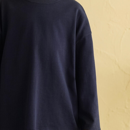 Yantaijia children's clothing boys' Class A pure cotton long-sleeved T-shirt 2026 spring new style baby boy black top children's solid color bottoming shirt navy blue 120 model size