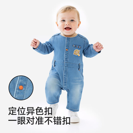 YEEHOO's same model in the mall YEEHOO baby jumpsuit for boys, denim khaki, spring and summer long-sleeved khaki, versatile new style