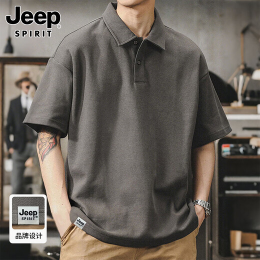 JEEP SPIRIT Jeep short-sleeved T-shirt men's summer short-sleeved men's casual Polo shirt loose cool men's wear dark gray XL