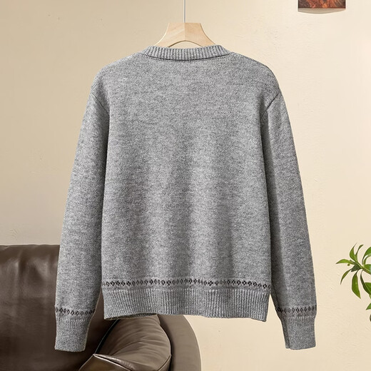 Shechi Knitted Cardigan 2026 Spring New Women's Retro Casual Style Long Sleeve Round Neck Single Breasted Cropped Top Gray One Size
