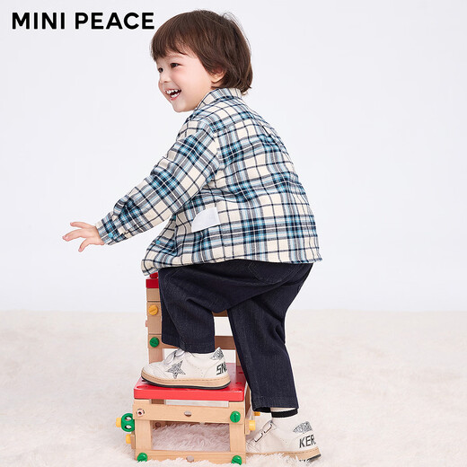 MiniPeace counter same style PEACEBIRD children's clothing toddler plaid shirt autumn and winter boys casual top bright blue 90