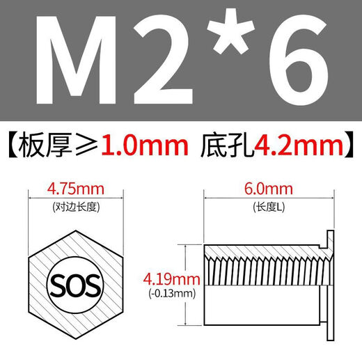 CLCEY Stainless Steel Through Hole Pressure Rivet Stud Hexagonal Sheet Metal Pressure Rivet Nut Column Pressure Plate Stud SOSM2M25M5M6M8 SOS-M2-61000 Bottom Hole 4 Points 2