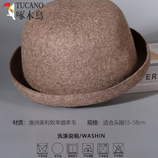 Woodpecker (TUCANO) Wool Fisherman Hat Women's 2025 New Autumn and Winter Cold Big Head Hat Fashion Trend Elegant * Khaki (High Quality - Wool) One Size for Adults (Adjustable Hat Circumference 55-58cm)