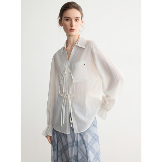 ELLE French White Linen Shirt Women's 2026 Spring New Relaxed Simple Loose Casual Commuting Shirt White S