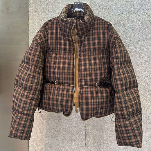 Playboy (PLAYBOY) Plaid Down Jacket Women's Short Stand Collar 2026 New Retro Small Loose Thick White Duck Down Bread Jacket Trendy Official Flagship Off-White S 90-130Jin Jin is equal to 0.5 kg