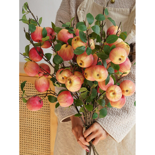 Fruit Apple Artificial Flower Living Room Decoration Fruit Branches Green Plants Gardening Vase Flower Arrangement Decoration and 4 Yellow Apricots 5 Branches