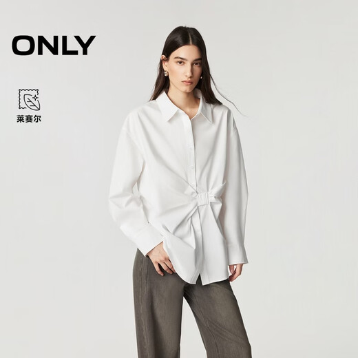 ONLY2026 spring new style waist three-dimensional pleated lapel loose off-shoulder shirt for women|126105005 A43 cream white S