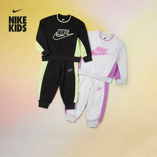 Nike Infant French Terry Contrast Color Round Neck Top and Pants Set Spring New Boys NIKE IR7944 010 Black 100cm 3T