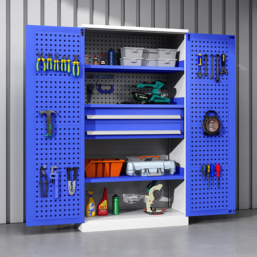 Heavy tool cabinet hardware auto repair locker workshop multi-functional iron cabinet thickened stainless steel storage tool box five drawers and one door/blue and white color combination
