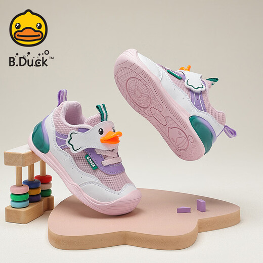 B.Duck Little Yellow Duck Children's Shoes Baby Toddler Shoes 2026 Spring and Autumn Soft Bottom Boys' Breathable Cartoon Mesh Stable Shoes Girls' Shoes Rice/Pink Size 23 Foot Length 13.7-14.2cm