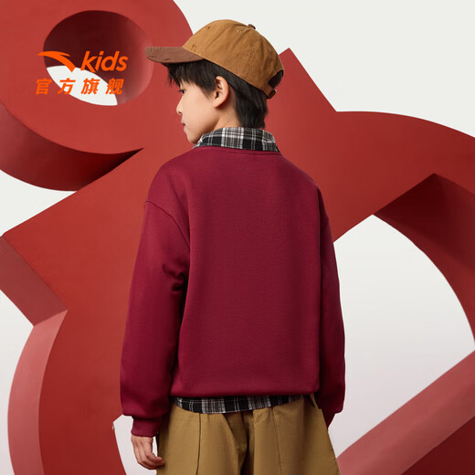 ANTA Children's Sweater Men's and Large Children's Clothing Warm Velvet Red 2026 Spring Festival New Year Warm Trendy Printed Pullover Store Manager Recommendation Yin Red-3 175