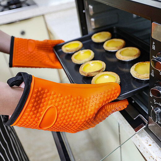 Jingdian Home Kitchen Long and Short Microwave Oven Oven Pot End Heat Insulating Gloves Children's Short Cotton Lined Anti-Scald Insulated Silicone Short Cotton Lined Silicone Anti-Scald Gloves Single Color Randomly Available