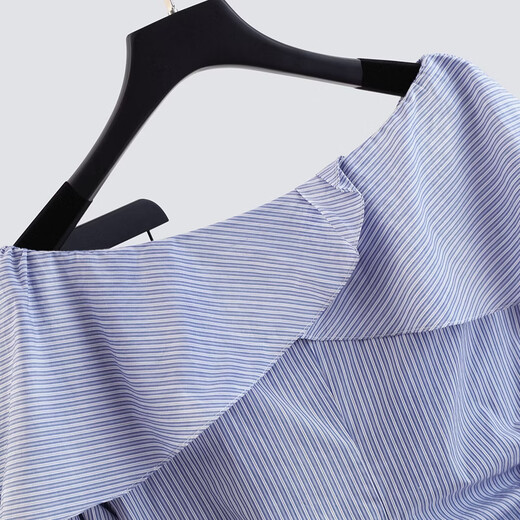 Sibaishe one-shoulder ruffled shirt for women 2026 spring new fashion long-sleeved design striped shirt