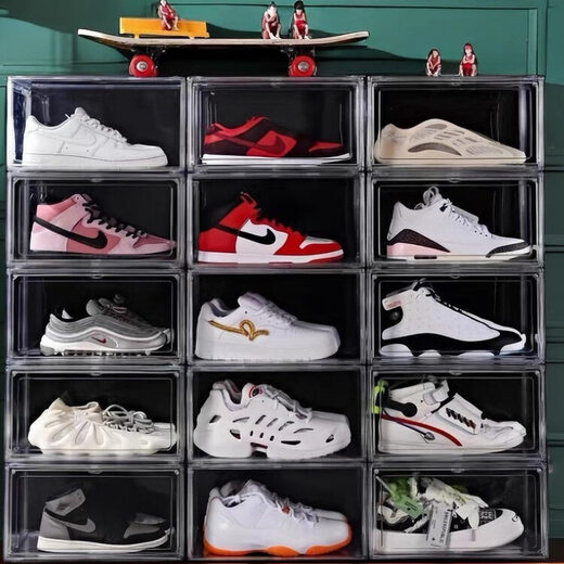 Transparent shoe box Fully transparent magnetic acrylic shoe box Simple style AJ sneaker display storage box thickened version Upgraded fully transparent thickened magnetic side opening 10 pieces 0x0x0cm