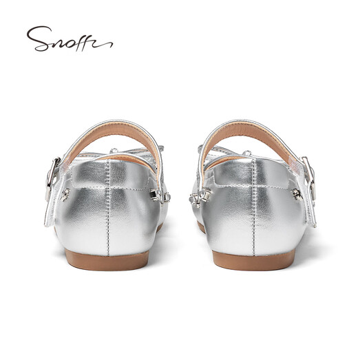 Snuffy girls leather shoes children's princess shoes spring little girl British style fashion single shoes soft sole shoes moonlight silver 27