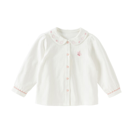 DAVE&BELLA 2026 Spring New Pure Cotton Girls White Shirt Girl Baby Shirt Children's Long-Sleeved Top Children's Bottoming Shirt White Ready in Stock 110 cm (recommended height 100-110cm)