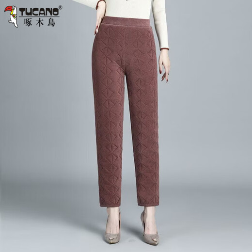 Woodpecker middle-aged and elderly thickened high-waisted German velvet silk cotton pants for women's mothers in autumn and winter large D size warm and cold-proof camel fleece bottoming camel XL