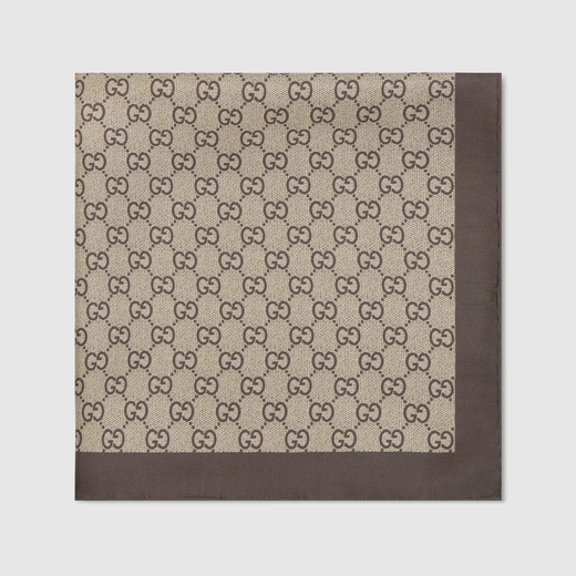 GUCCI Gucci printed mulberry silk twill square scarf new camel and brown one size